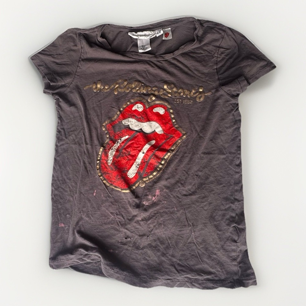 Rolling Stones by H&M x L.O.G.G.  Womens Graphic T Shirt Gray Logo Tee XS
